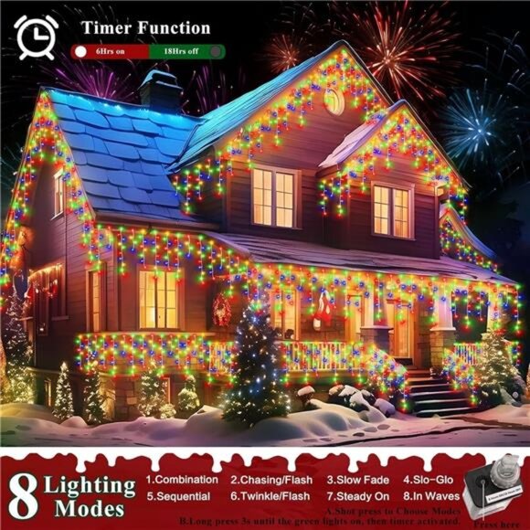 66ft Christmas Lights Decorations Outdoor, 640 LED 8 Modes Curtain - Picture 2 of 8